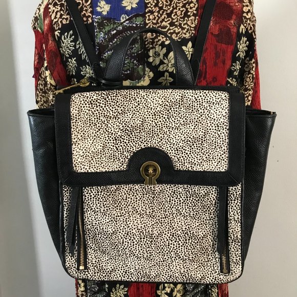 Fossil Amelia Black Leather and Speckled Calf Hair Backpack Convertible Bag main image 6